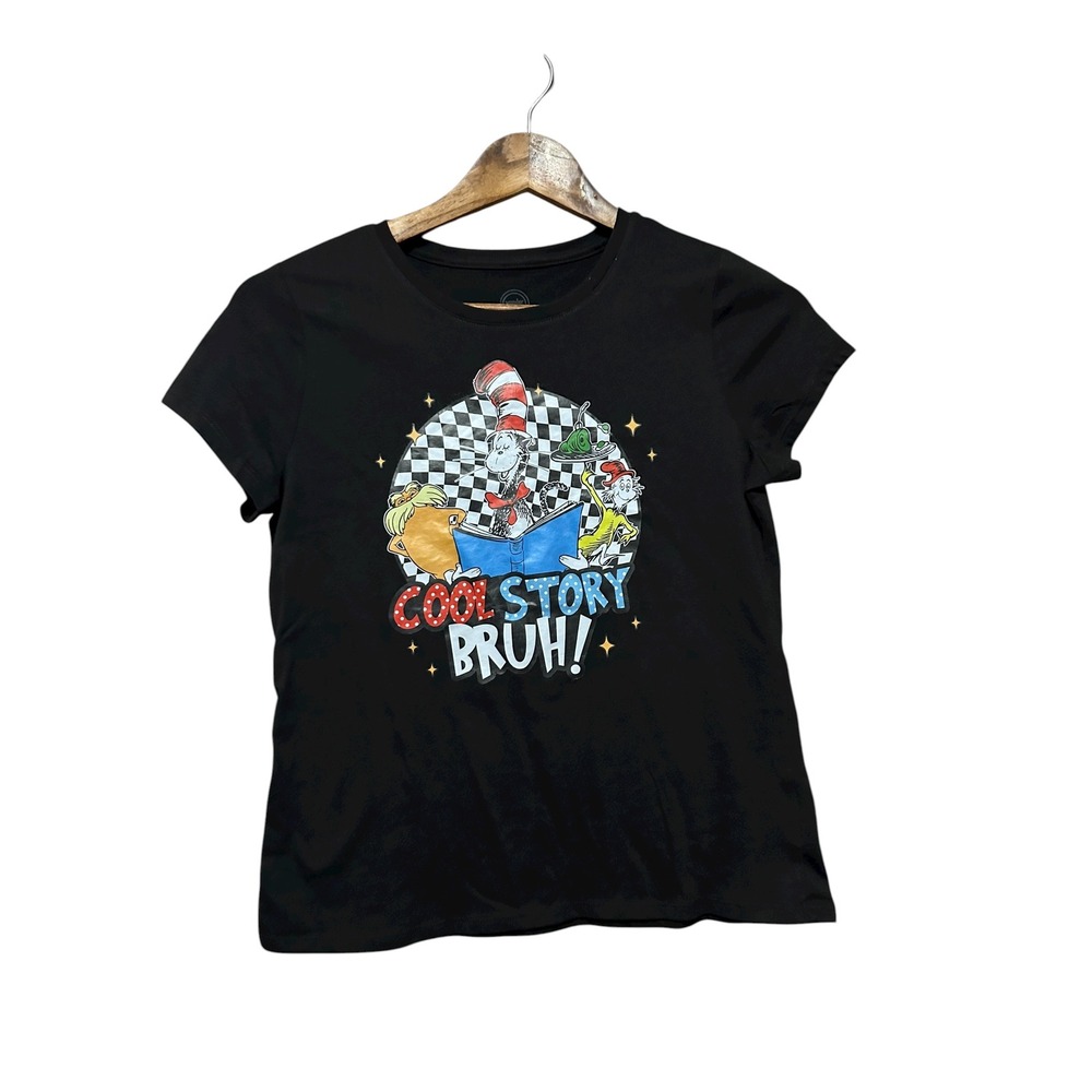Kids Dr Seuss Cat in the Hat Cool Story Bruh Graphic T Shirt Black size xl